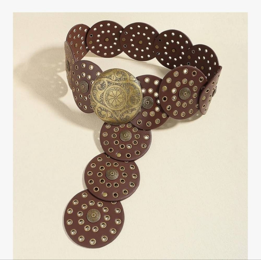 Brown Circular Studded Belt - Picture 4 of 6